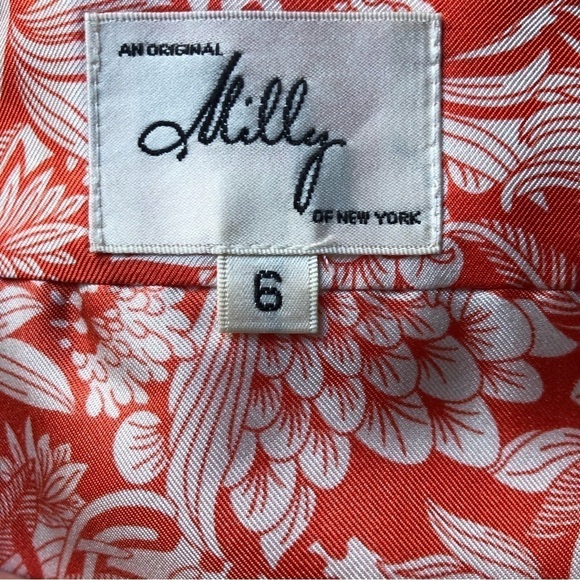 Milly Of New York Silk V-neck Fringe Trim Orange Floral Sleeveless Tank Size 6 - Picture 4 of 14